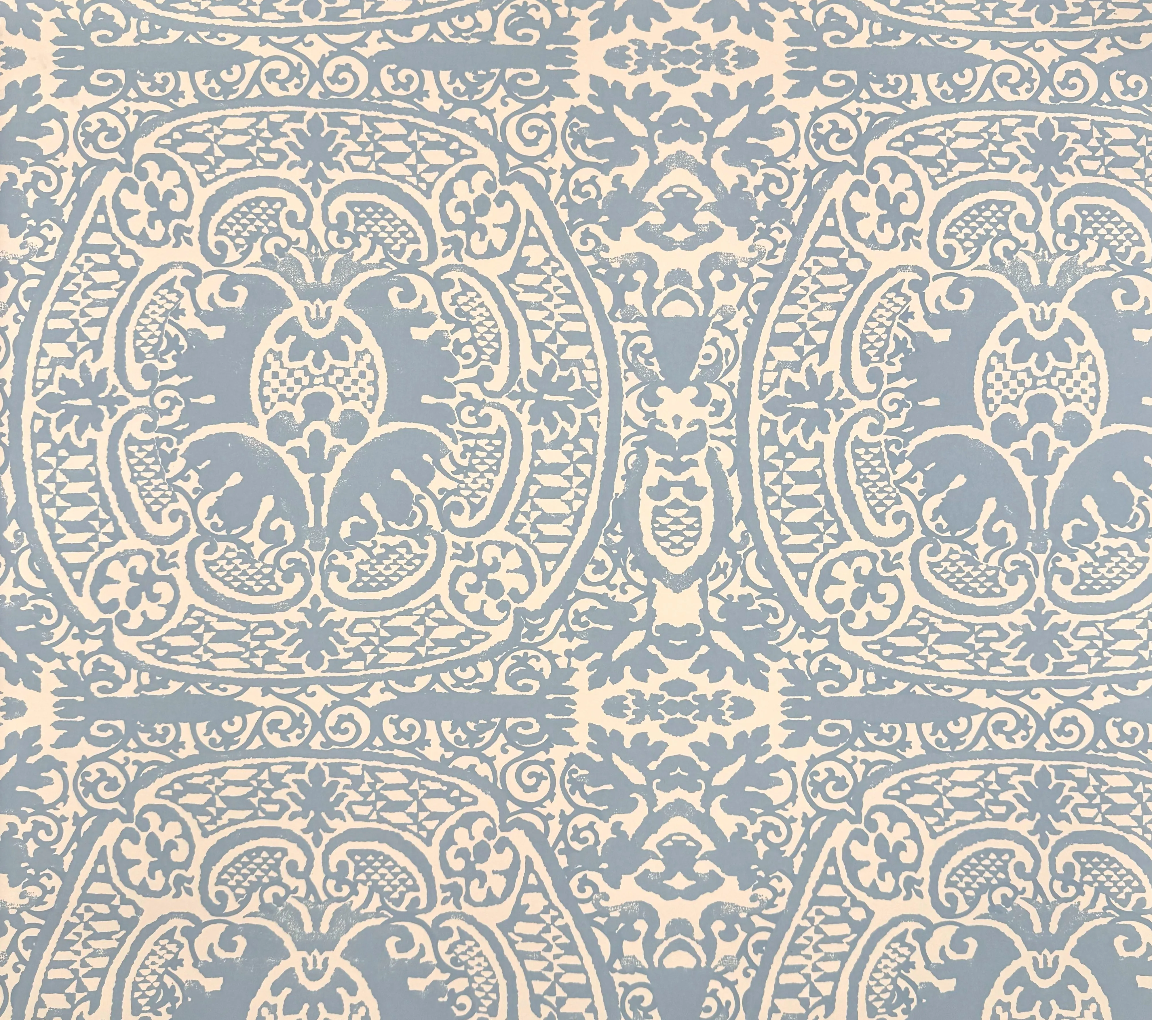 Quadrille Wallpaper: Veneto - Custom Windsor Blue on Almost on White Paper (FIVE YARD MINIMUM)