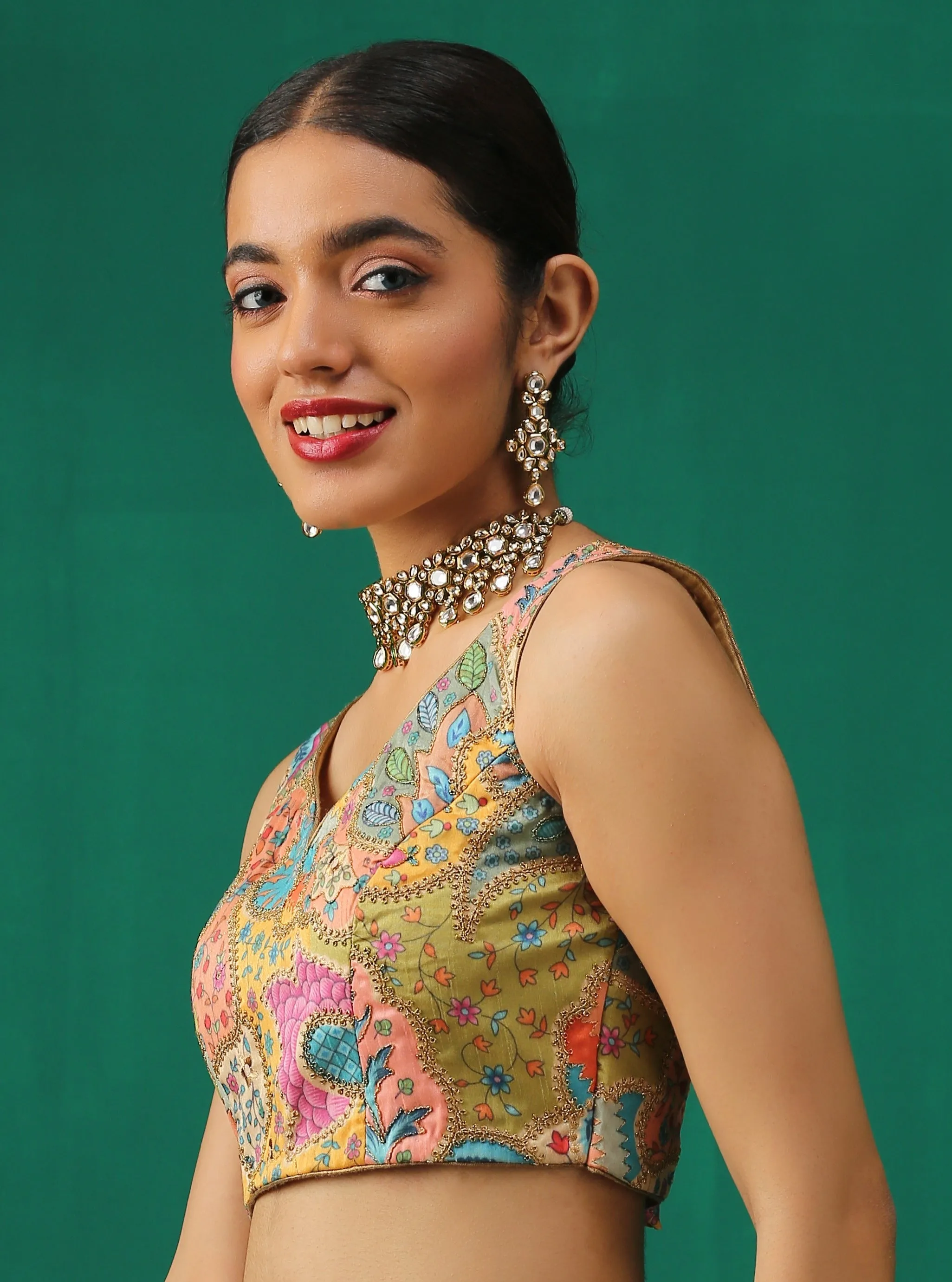 Rainbow Sleeveless Blouse with Gold embroidery