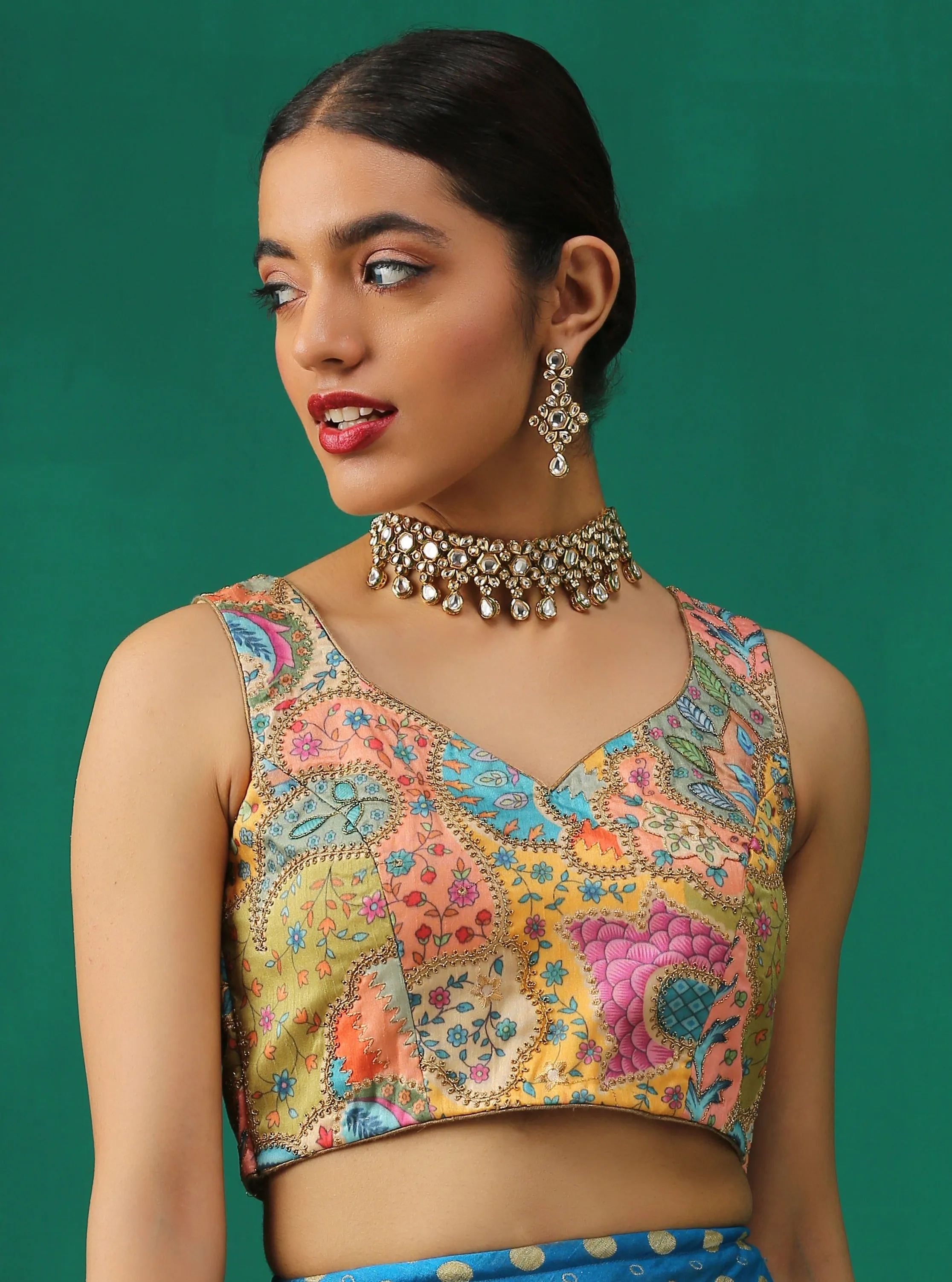 Rainbow Sleeveless Blouse with Gold embroidery