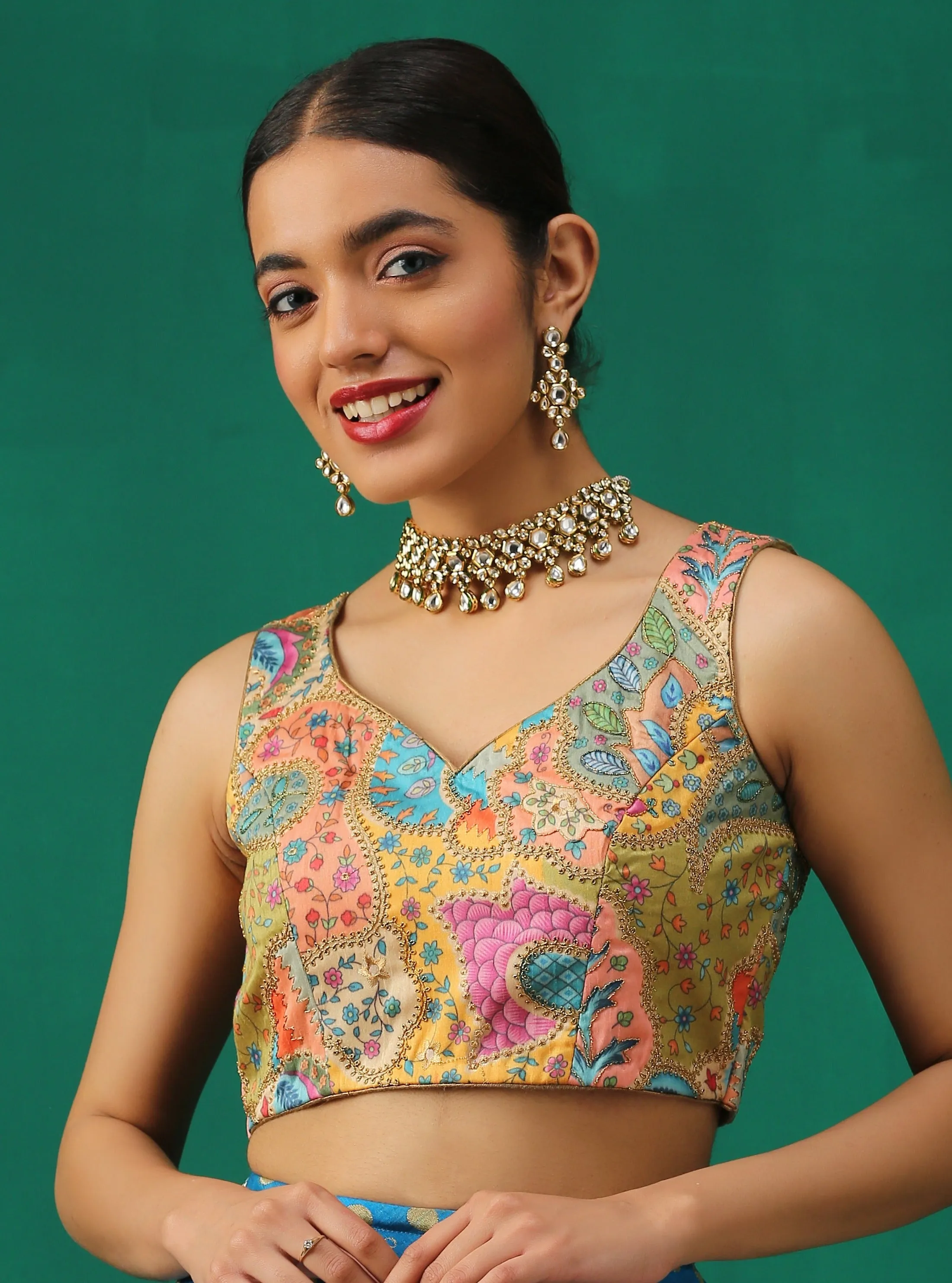 Rainbow Sleeveless Blouse with Gold embroidery