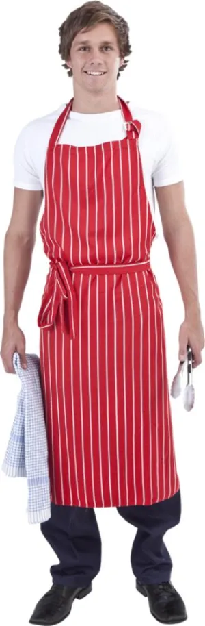 Red & White Stripe DELI Length Chefs Bib Apron - (Adjustable Neck)