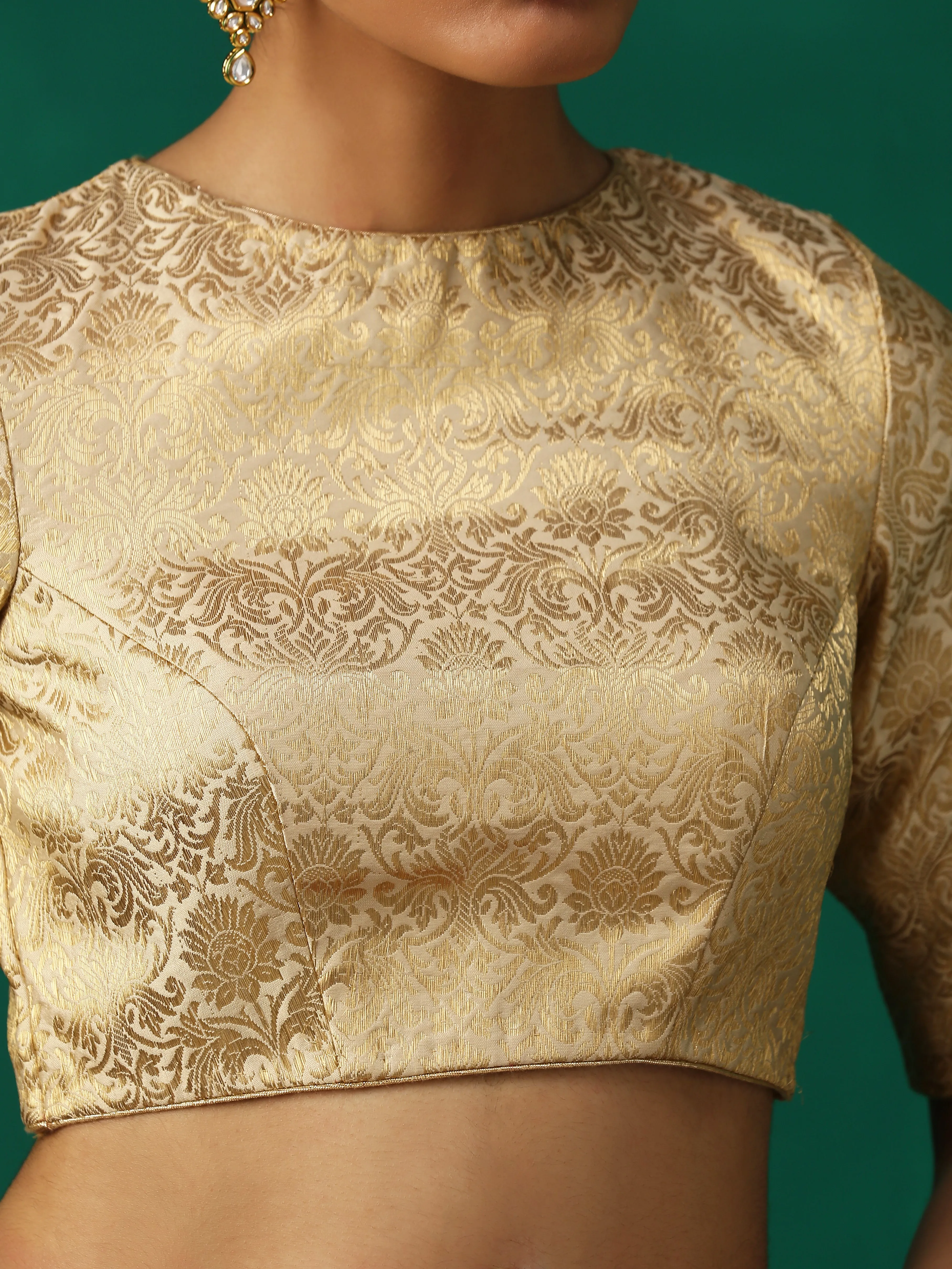 Regal Cream & Gold Blouse with Inverted V Back