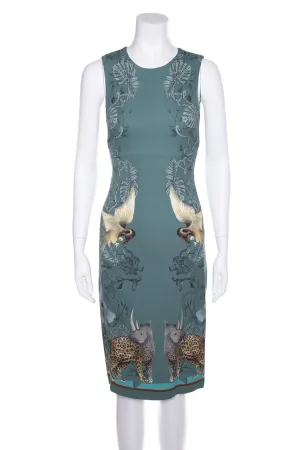 Roberto Cavalli Teal Sleeveless Exotic Animals Print Dress SZ 38