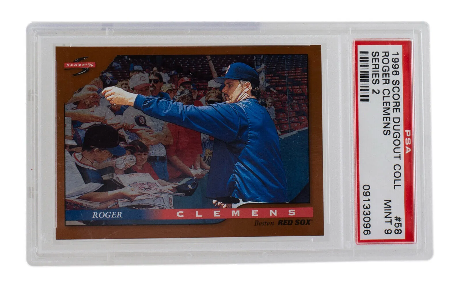 Roger Clemens 1996 Score Dugout #58 Boston Red Sox Baseball Card PSA/DNA Mint 9
