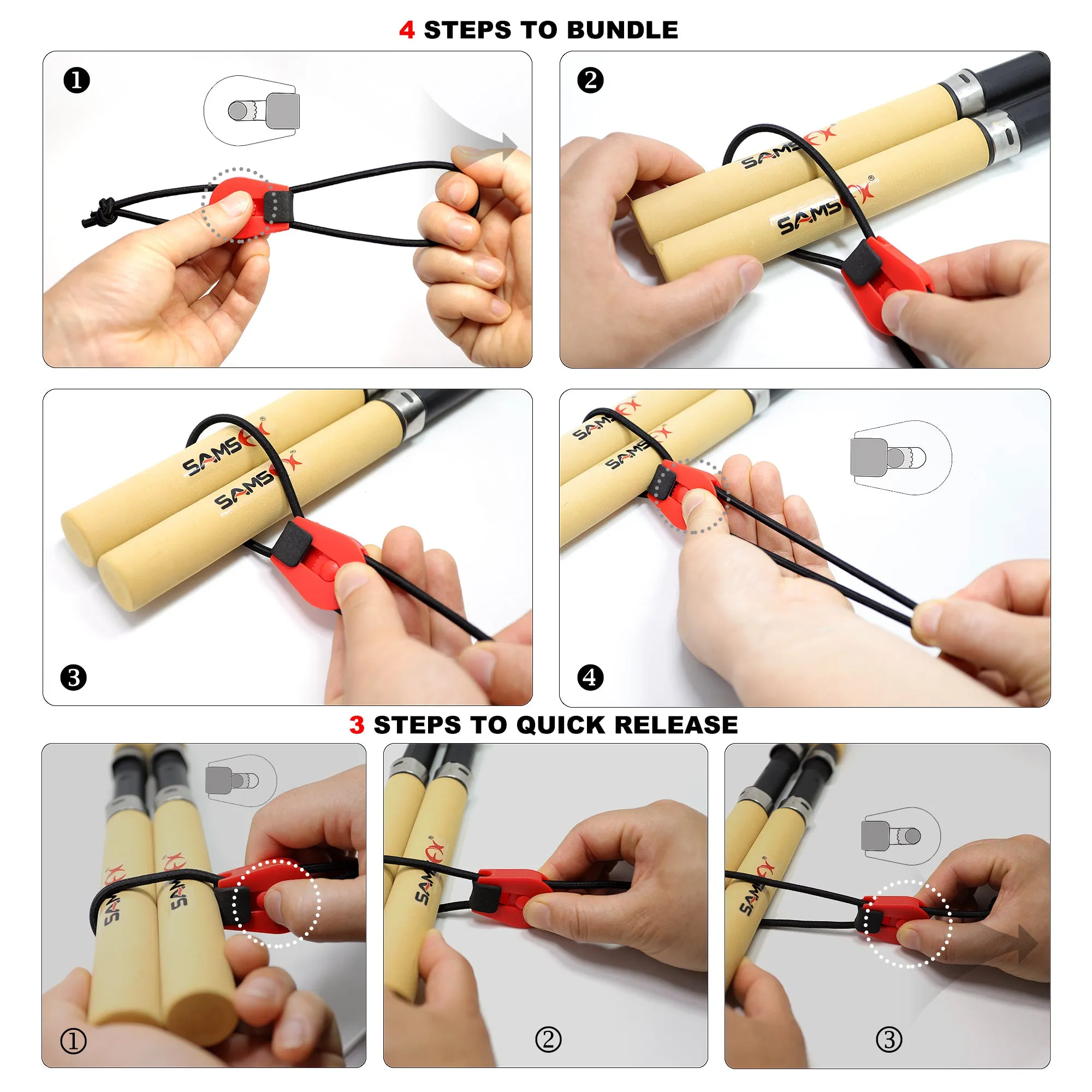 SAMSFX Fishing Quick Rod Ties Bungee Rope Cord