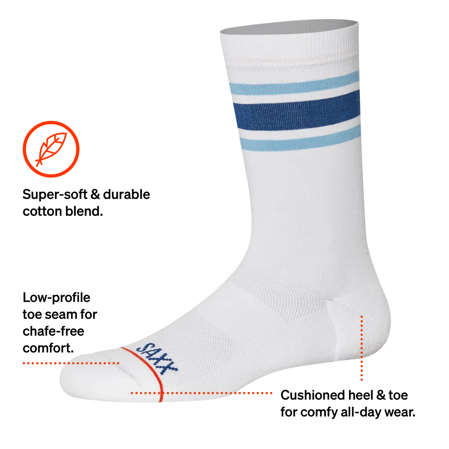 Saxx Mens Whole Package Crew Socks - Athletic Stripe/White