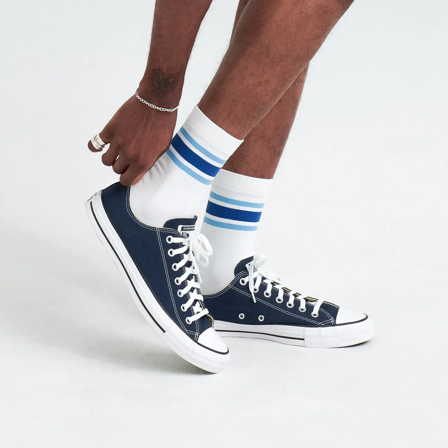 Saxx Mens Whole Package Crew Socks - Athletic Stripe/White
