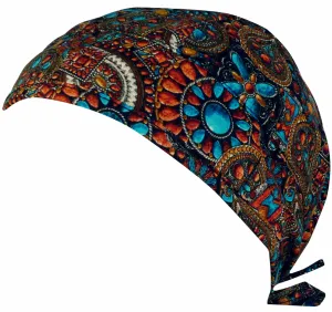 Scrub Cap Medical Surgeon Head Cover Surgical Hat Nurse Nursing Operating Room, Boho Turquoise Jewelry Print