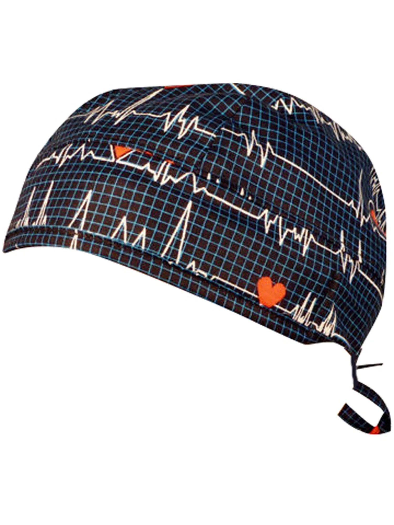 Scrub Cap Medical Surgeon Head Cover Surgical Hat Nurse Nursing Operating Room, Navy Blue EKG Heart