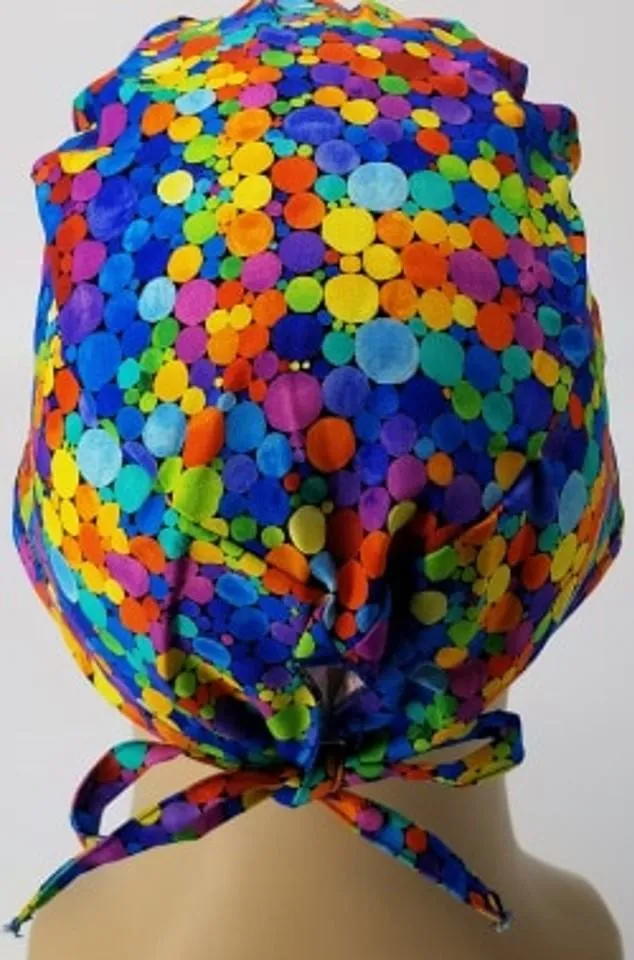 Scrub Cap Medical Surgeon Head Cover Surgical Hat Nurse Nursing Operating Room, Polka Dots Cirlces