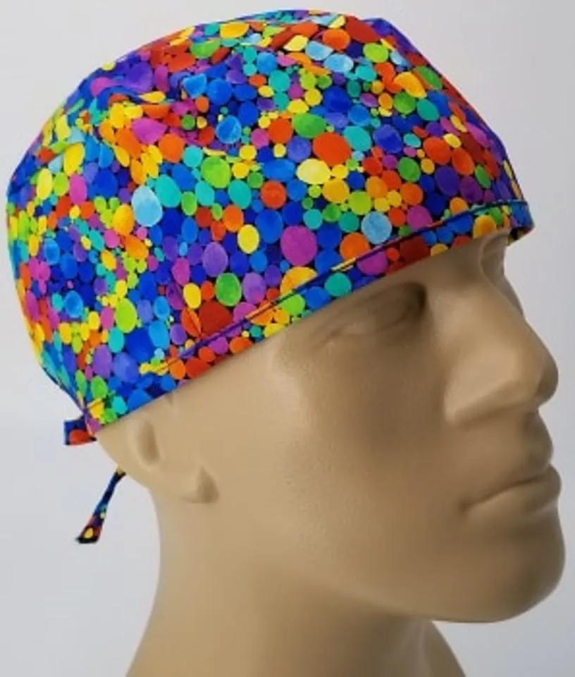 Scrub Cap Medical Surgeon Head Cover Surgical Hat Nurse Nursing Operating Room, Polka Dots Cirlces