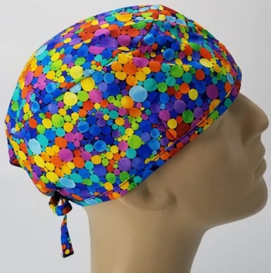 Scrub Cap Medical Surgeon Head Cover Surgical Hat Nurse Nursing Operating Room, Polka Dots Cirlces