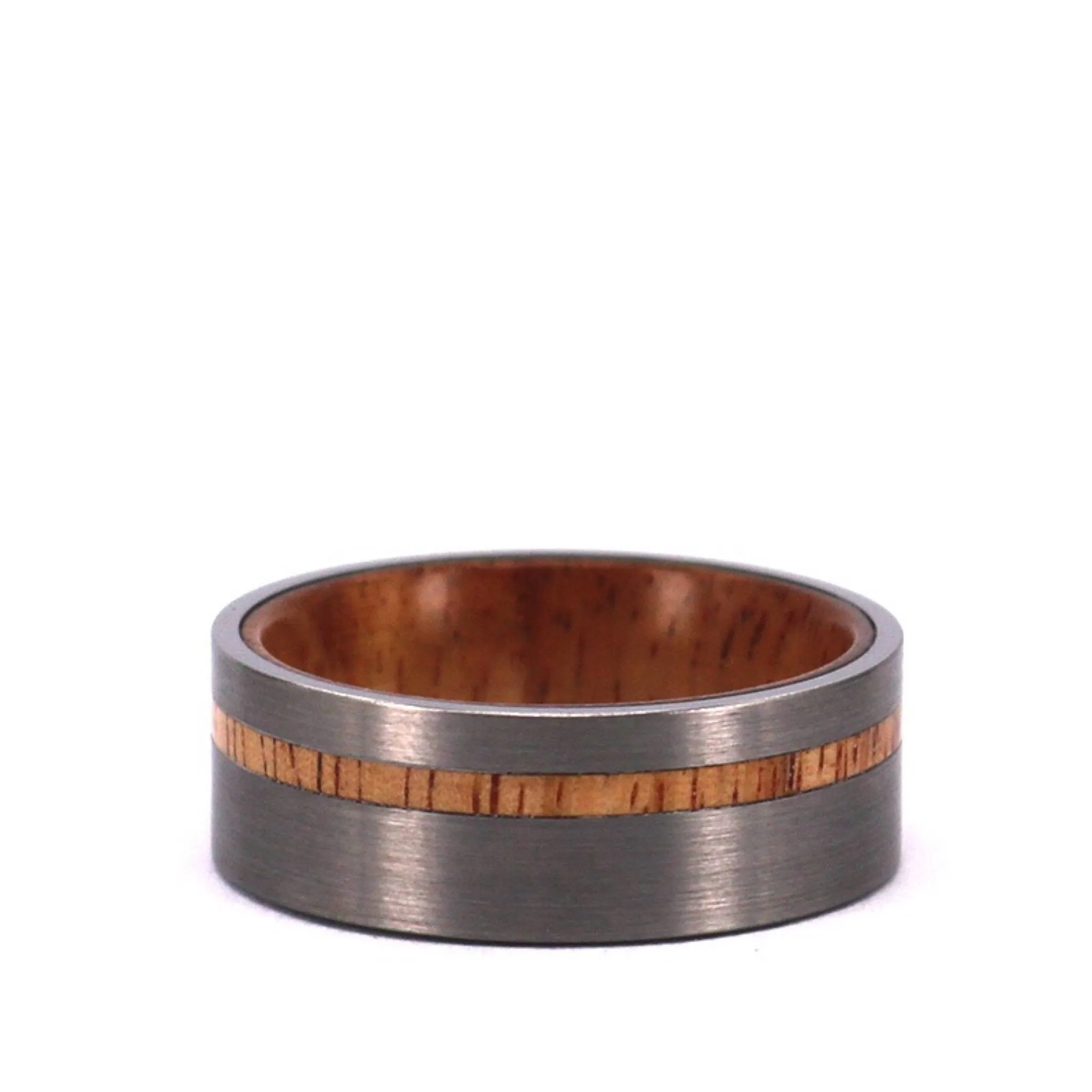 Silver Tungsten Ring - Exotic Koa Wood