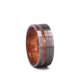 Silver Tungsten Ring - Exotic Koa Wood