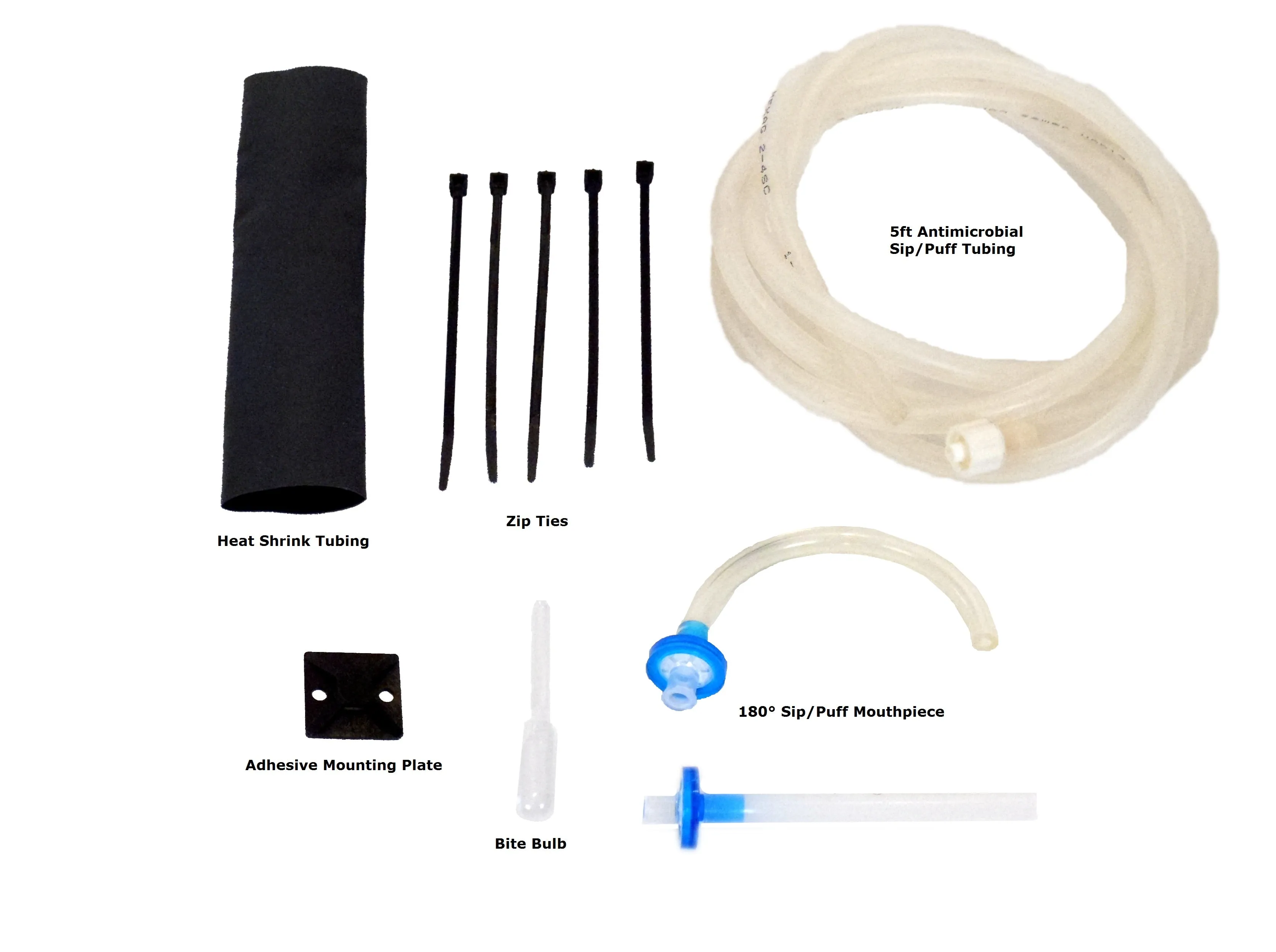 Sip-n-Puff Tubing Kit with Mouthpieces, & Accessories - Vacuum Packed