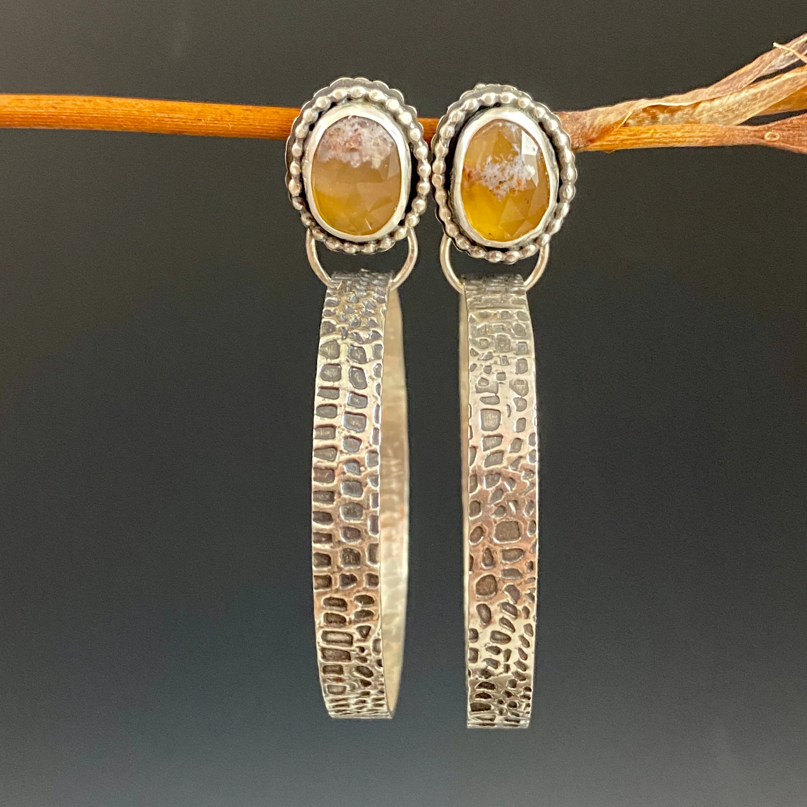 Snakeskin and Montana Agate Hoops Sterling Silver Earrings