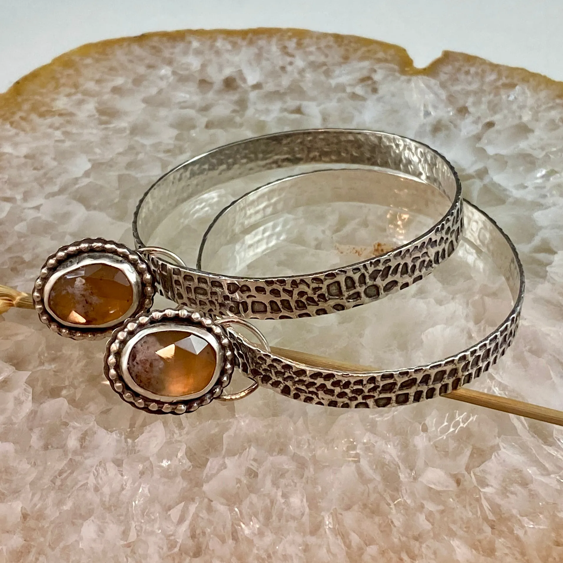 Snakeskin and Montana Agate Hoops Sterling Silver Earrings