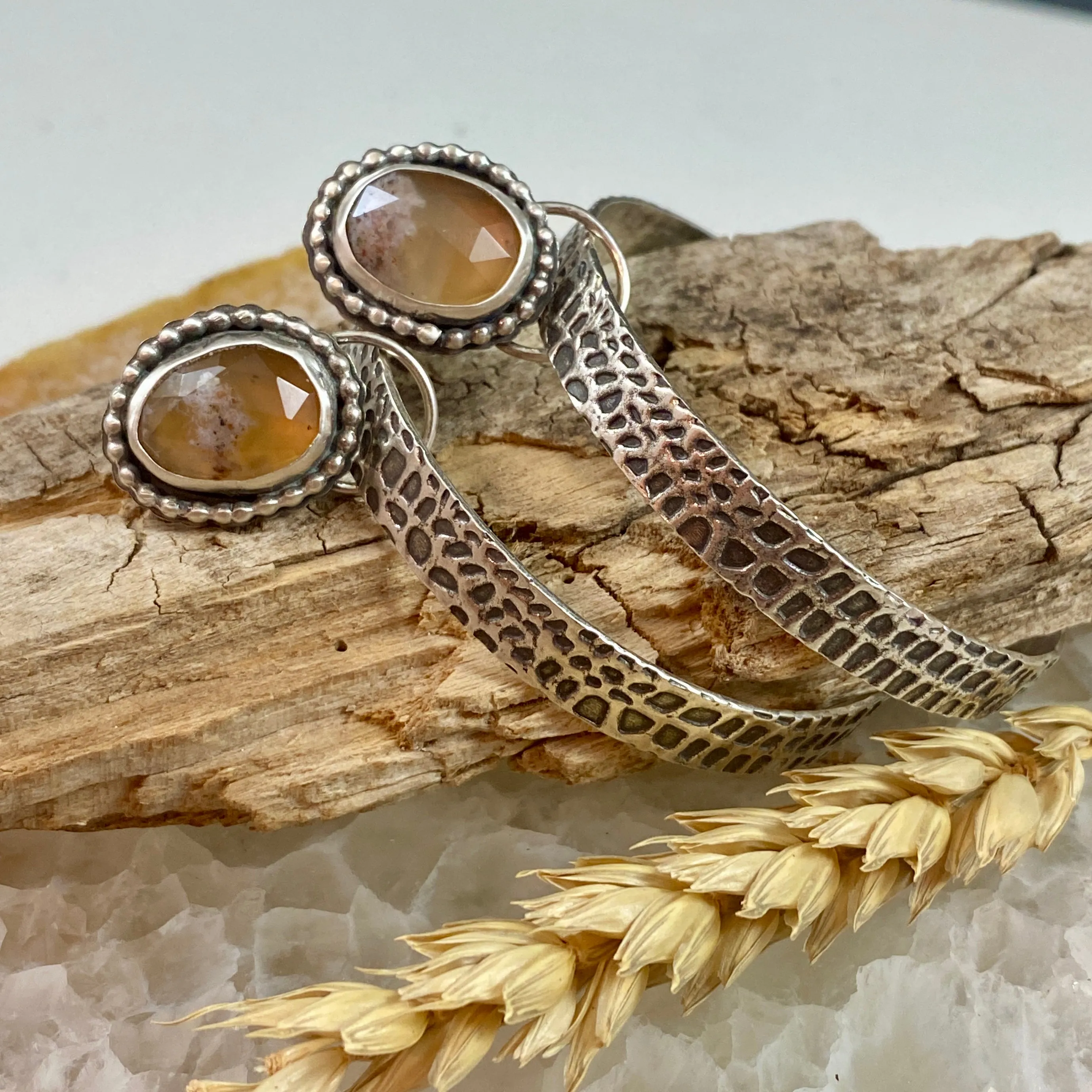Snakeskin and Montana Agate Hoops Sterling Silver Earrings