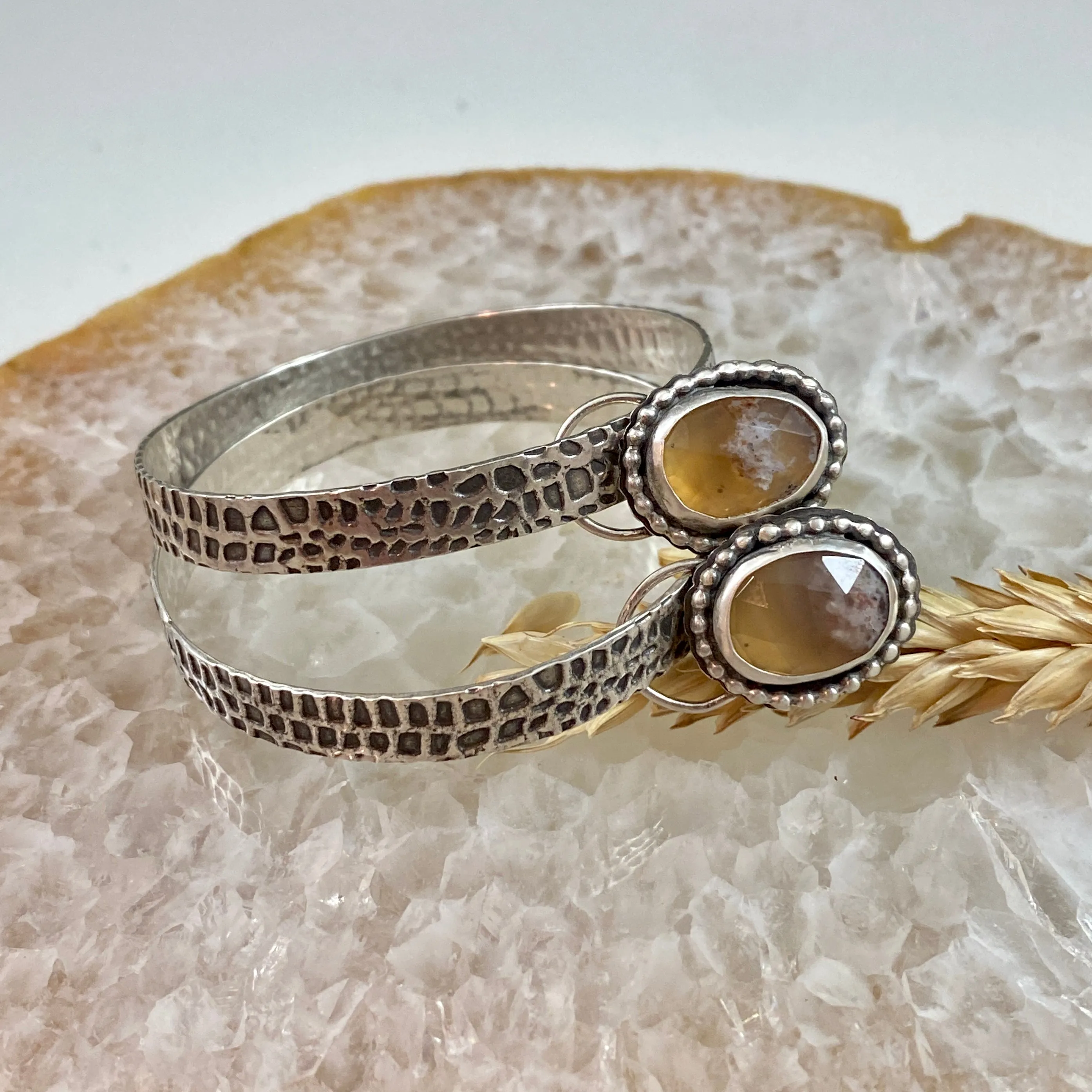Snakeskin and Montana Agate Hoops Sterling Silver Earrings