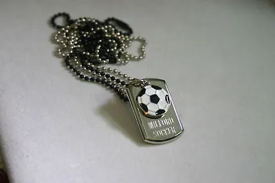 SOCCER FOOTBALL STAINLESS STEEL 3D TAG NECKLACE PENDANT