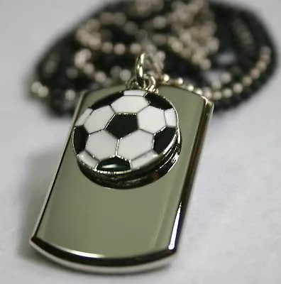 SOCCER FOOTBALL STAINLESS STEEL 3D TAG NECKLACE PENDANT