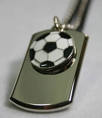 SOCCER FOOTBALL STAINLESS STEEL 3D TAG NECKLACE PENDANT