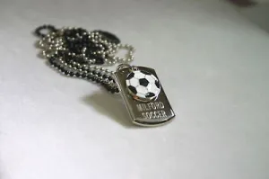 SOCCER FOOTBALL STAINLESS STEEL 3D TAG NECKLACE PENDANT