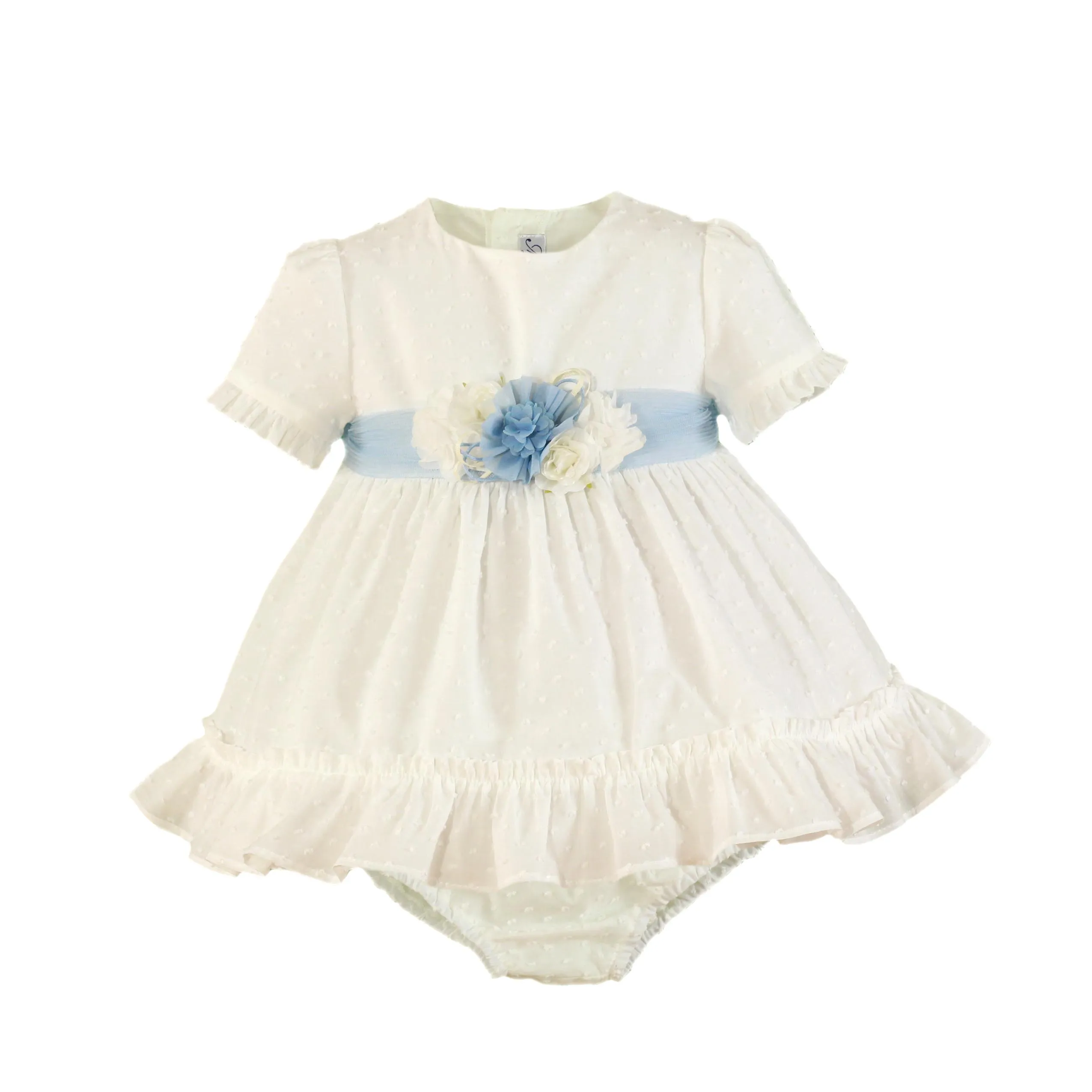 SS23 Miranda Baby Girls White & Blue Dress & Knickers Set 124-VB