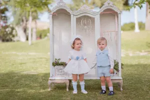 SS23 Miranda Baby Girls White & Blue Dress & Knickers Set 124-VB