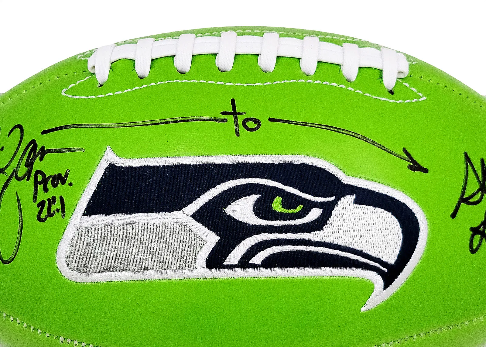 STEVE LARGENT & JIM ZORN AUTOGRAPHED SEAHAWKS GREEN LOGO FOOTBALL MCS 210467