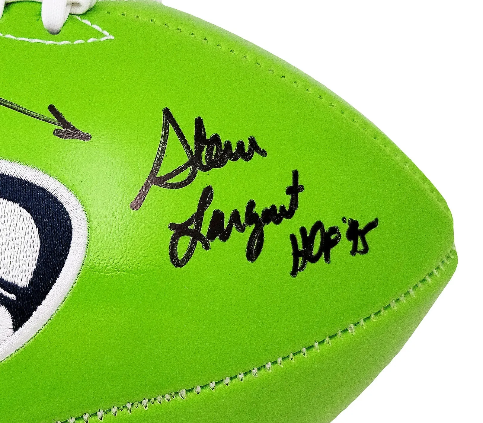 STEVE LARGENT & JIM ZORN AUTOGRAPHED SEAHAWKS GREEN LOGO FOOTBALL MCS 210467