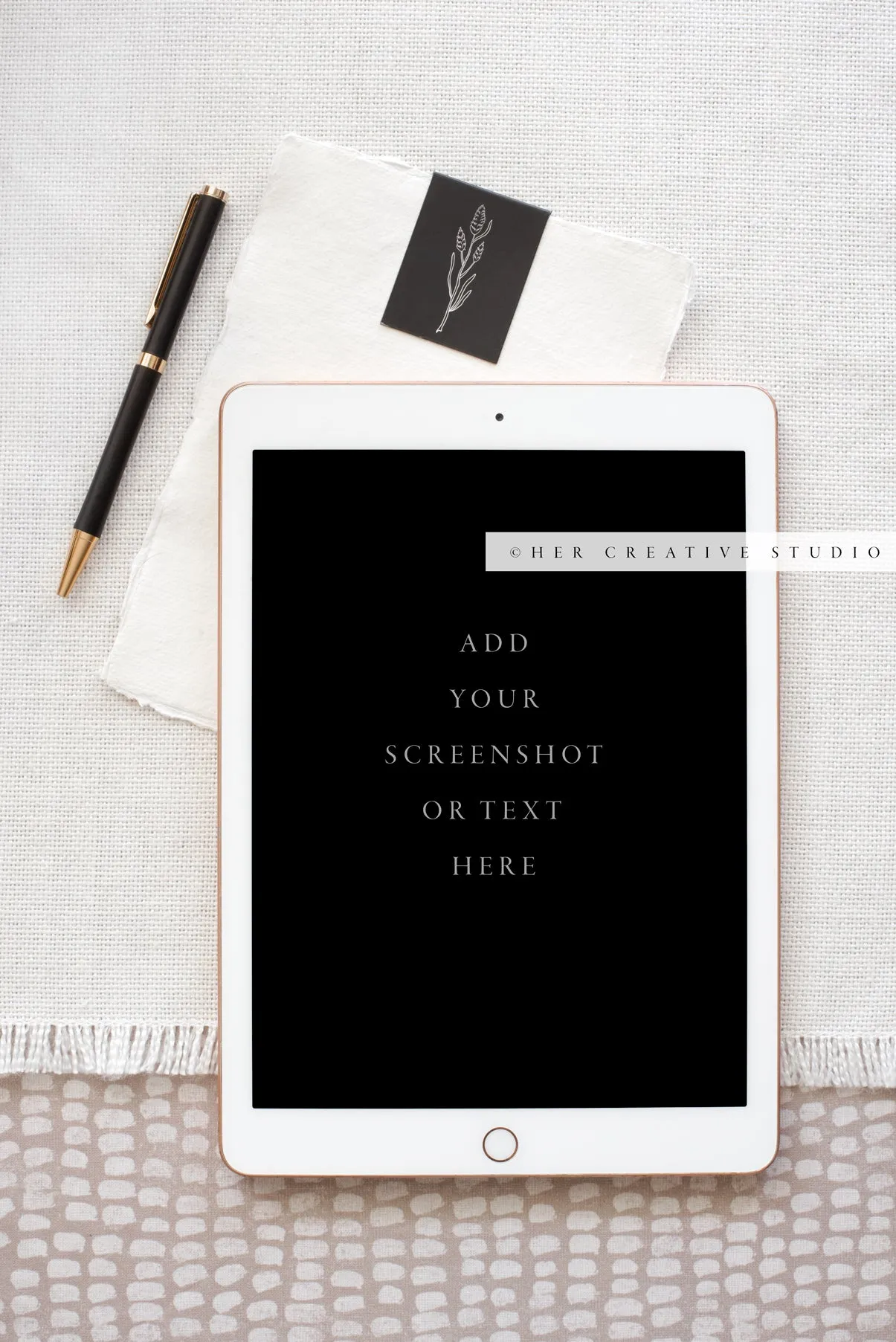 Tablet and Pen on Patterned Background, Stock Image.
