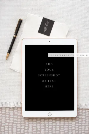 Tablet and Pen on Patterned Background, Stock Image.