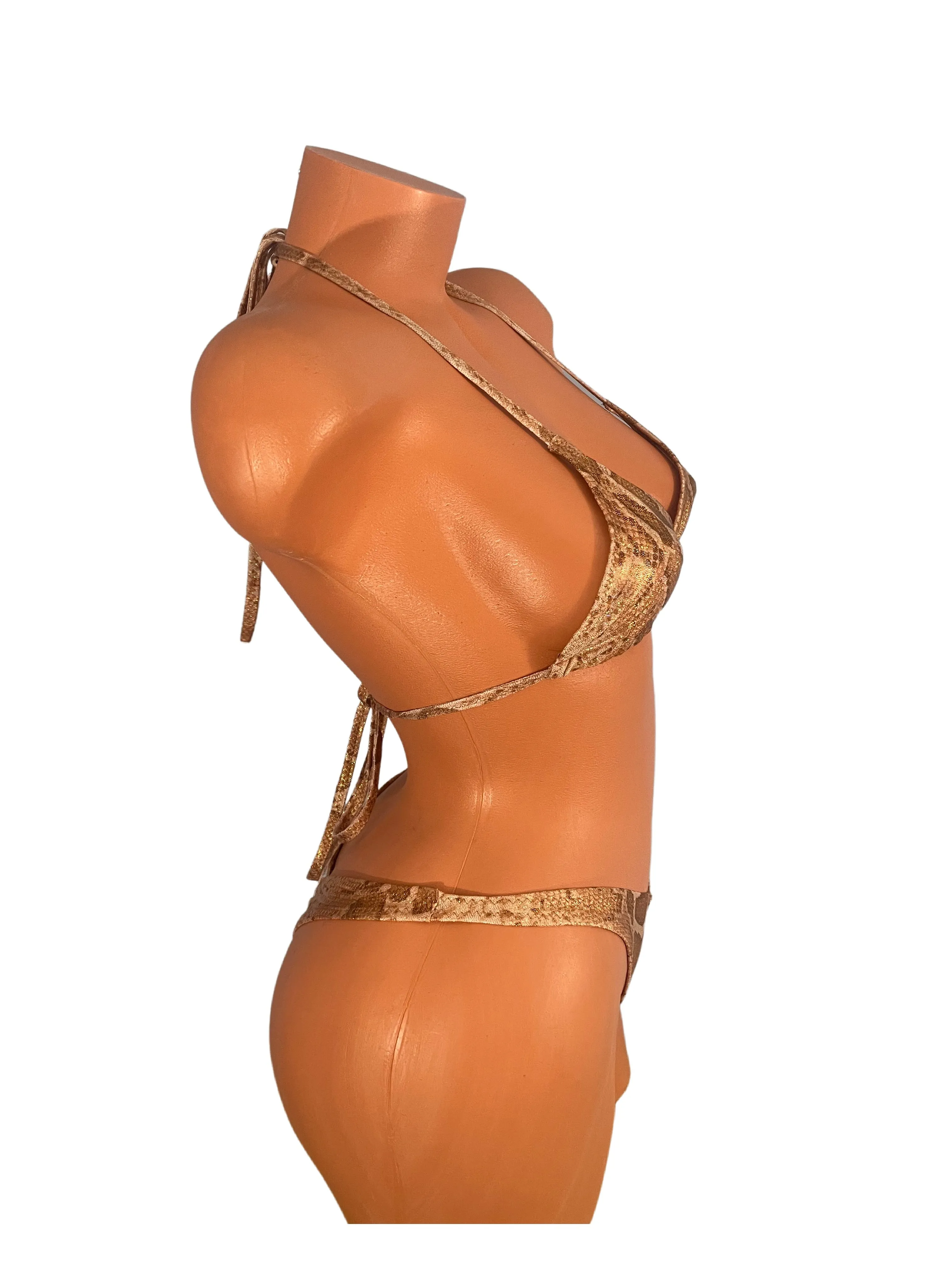 Tan Metallic Python Print European Micro Cut Bikini