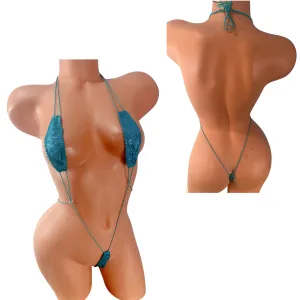Teal on Green Holographic slingshot bikini