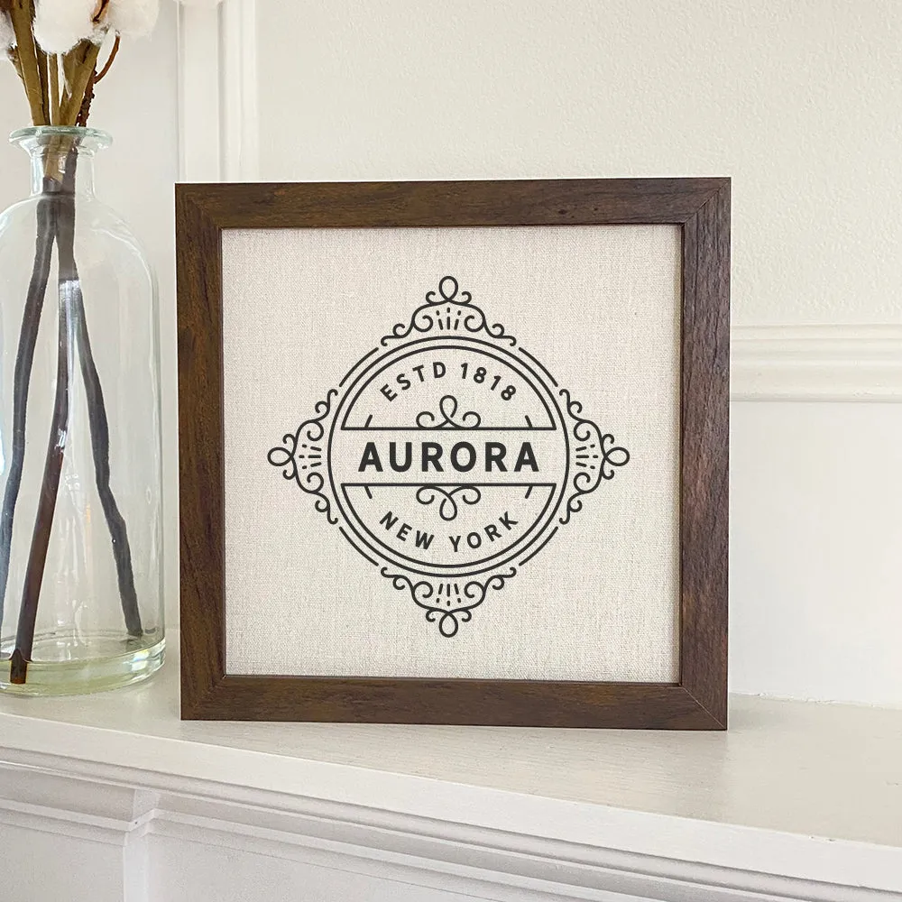 Vintage Flourish w/ City, State - Framed Sign