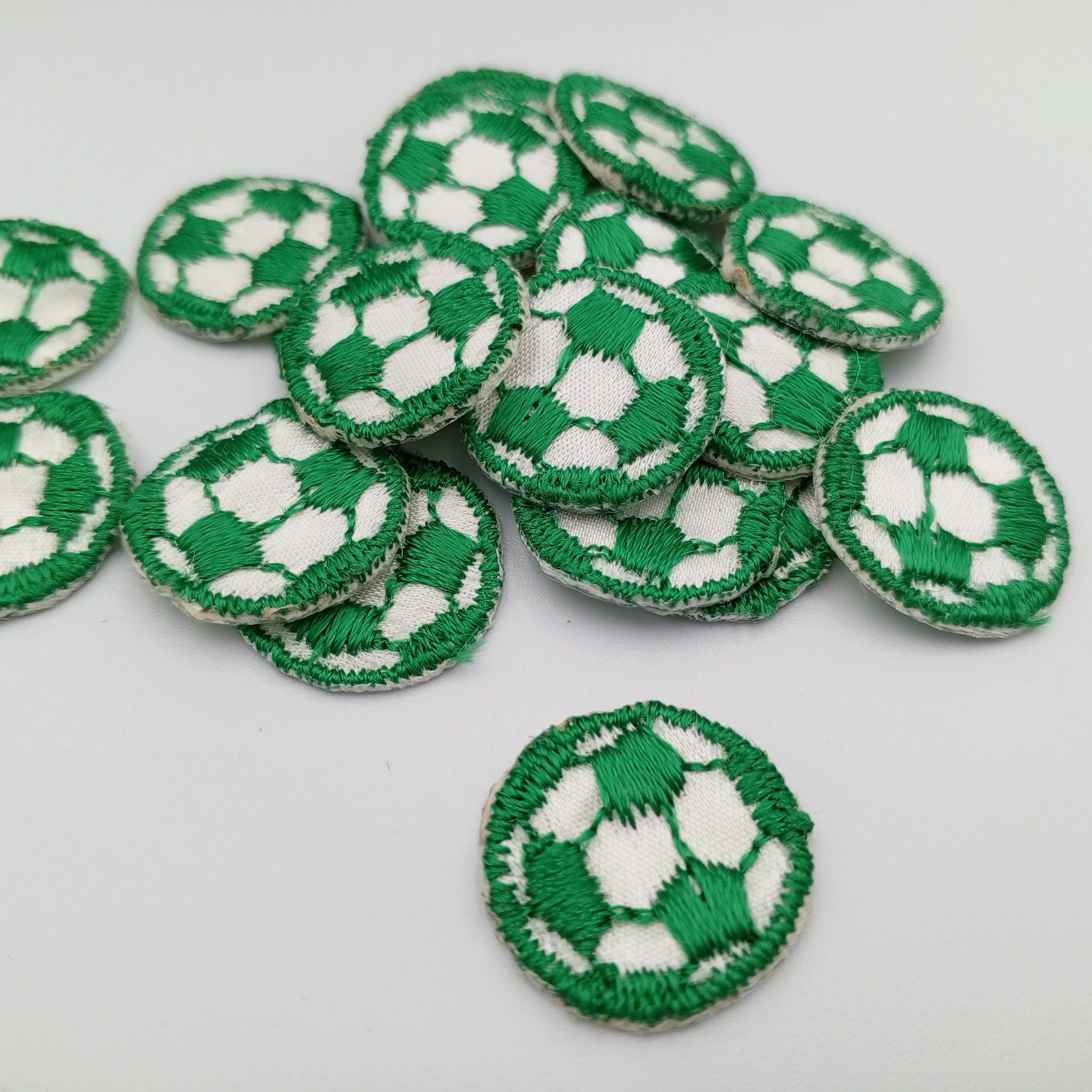 VINTAGE Soccer ball patches green white embroidered applique #924