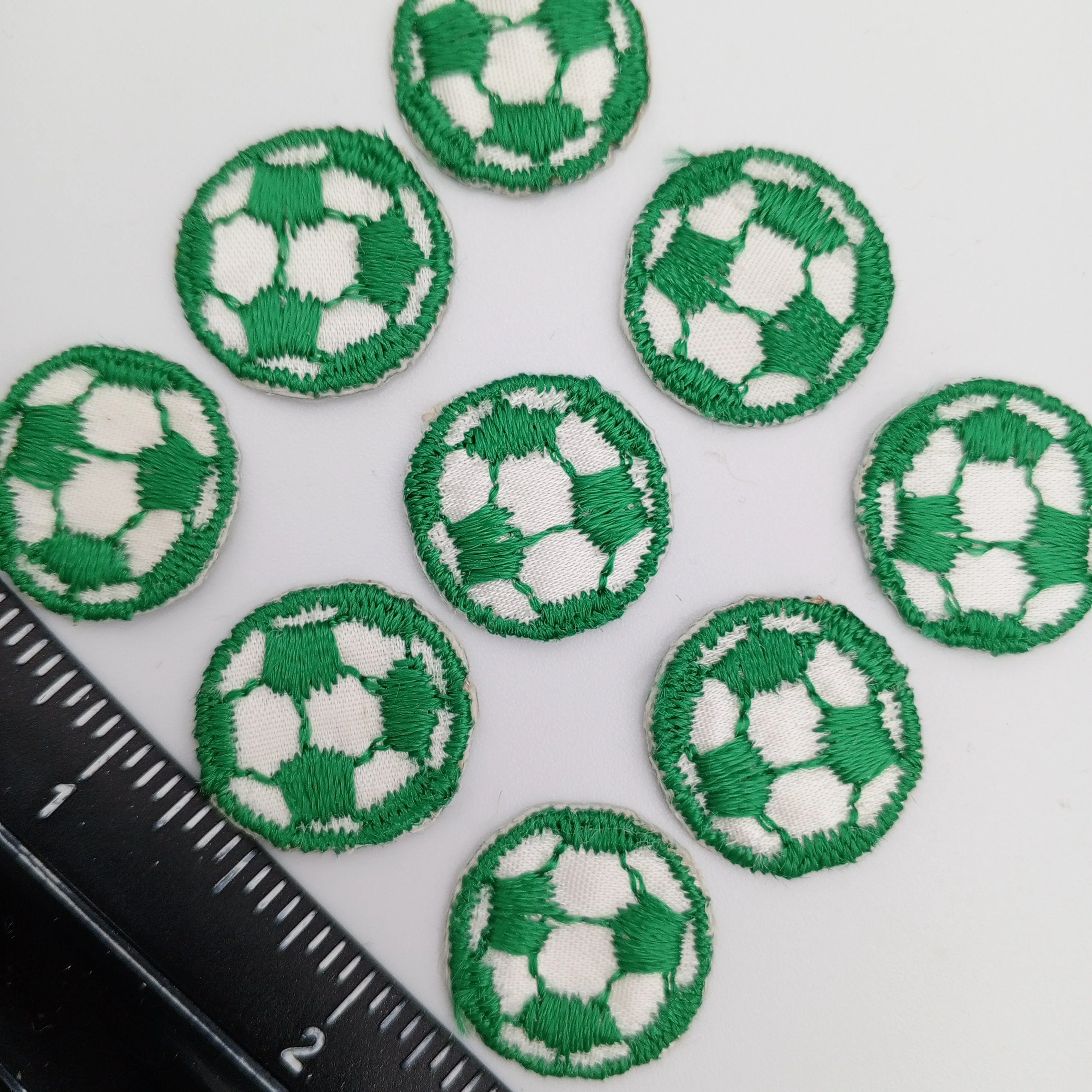 VINTAGE Soccer ball patches green white embroidered applique #924