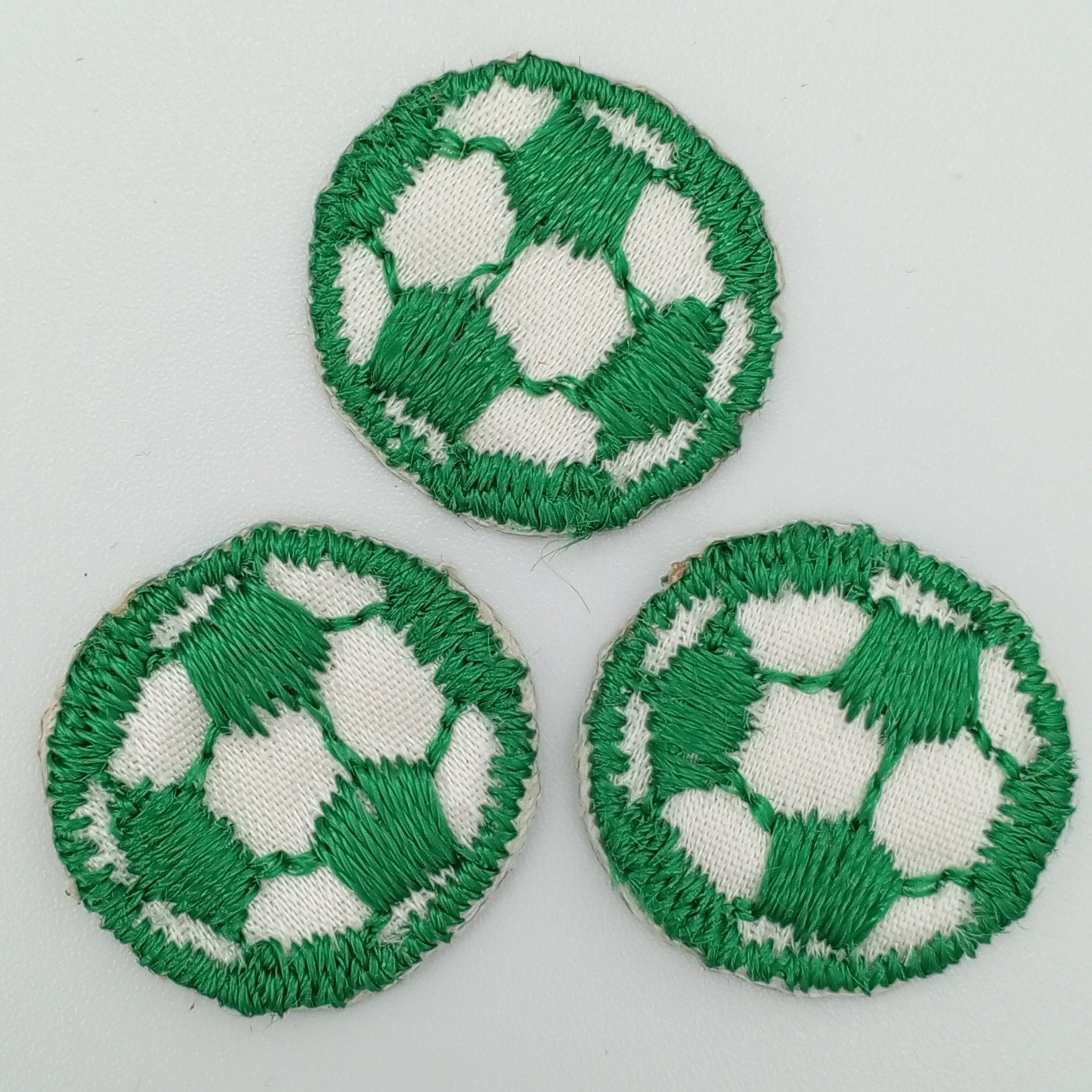 VINTAGE Soccer ball patches green white embroidered applique #924