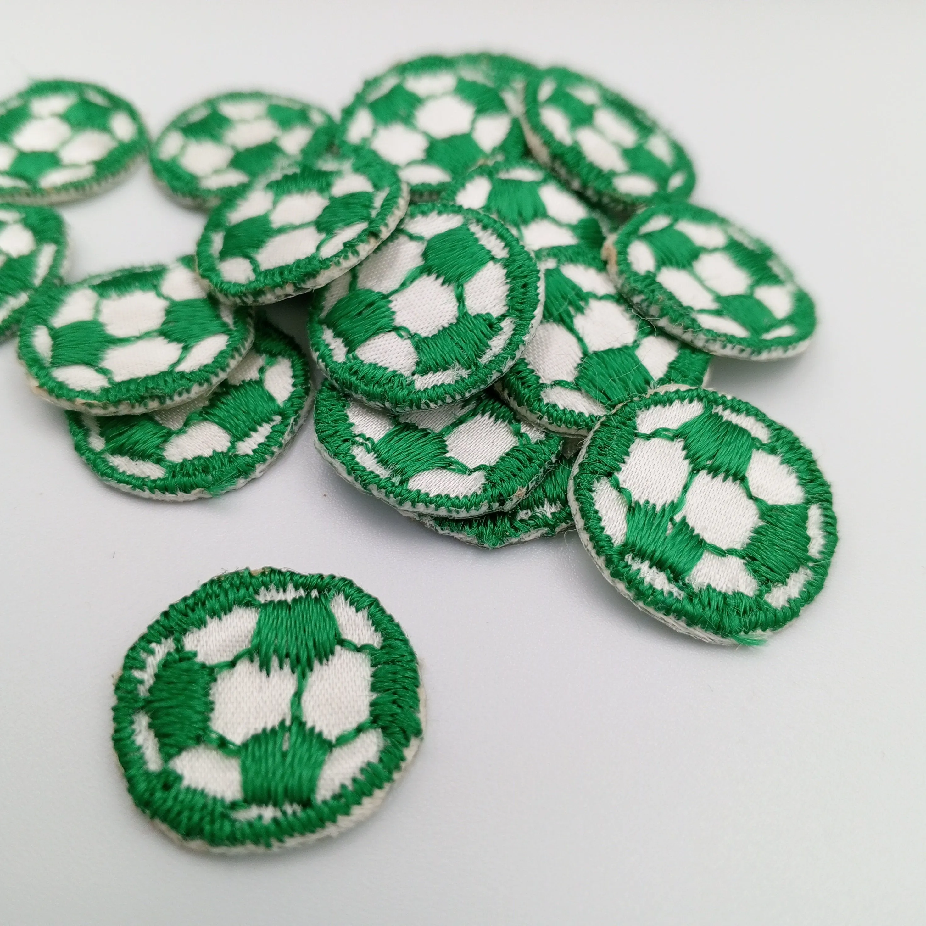 VINTAGE Soccer ball patches green white embroidered applique #924