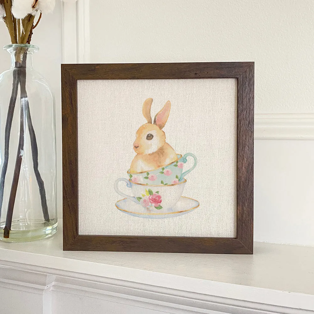 Watercolor Bunny Teacup - Framed Sign