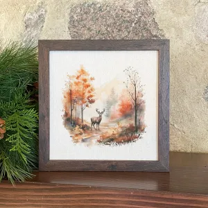 Watercolor Fall Forest and Deer - Framed Sign