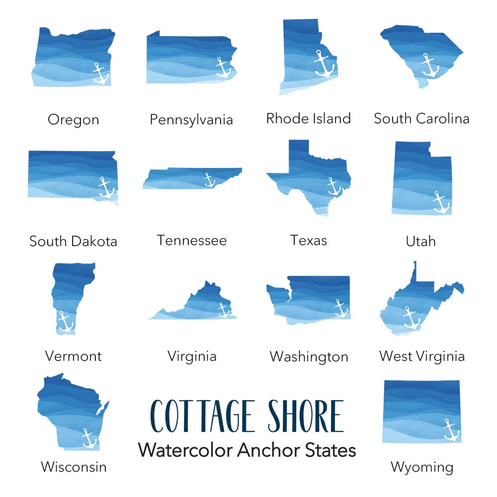 Watercolor State with Anchor - Framed Sign