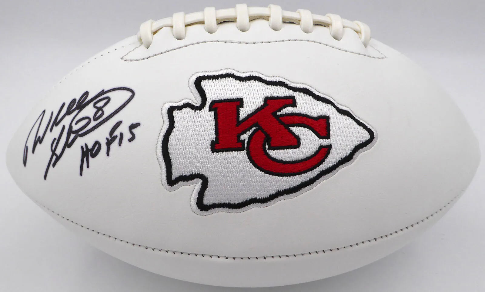 Will Shields Autographed White Logo Football Chiefs "HOF 15" SS Holo #A535830