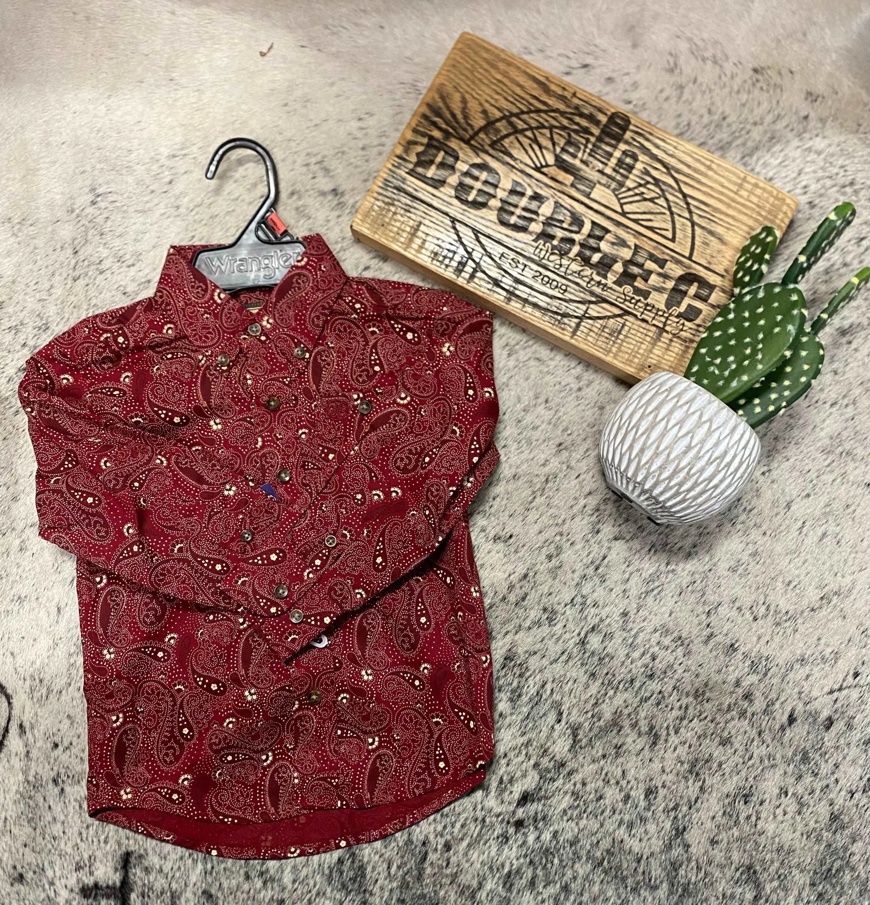 Wrangler Boy's Classic Button-Down Print Shirt in Paisley Red