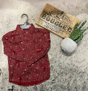 Wrangler Boy's Classic Button-Down Print Shirt in Paisley Red