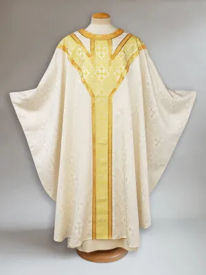 Y Yoke Brocade Gold Cross Ecru Sample Chasuble for Christmas or Easter