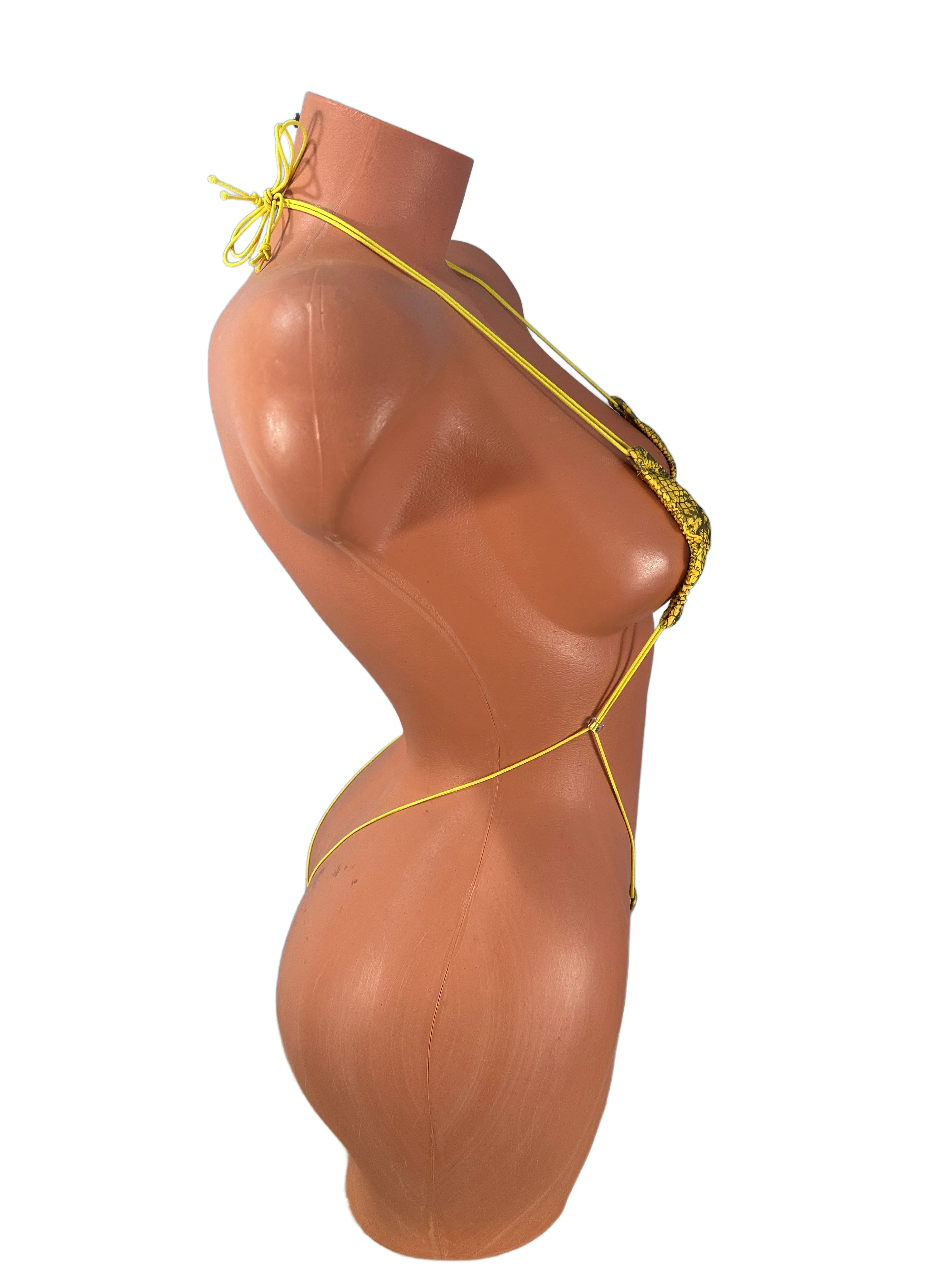 Yellow snake print string thong slingshot bikini